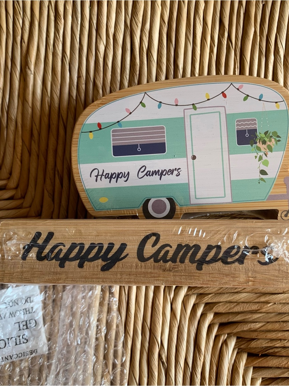 Happy Campers bamboo coaster set